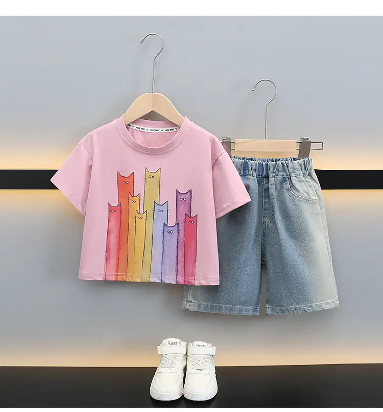 Boys T-Shirt with Colorful Cat Print 2-Piece Set — feature 13