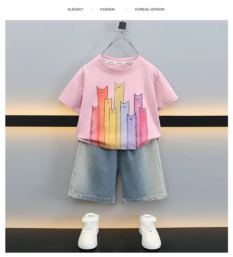 Boys T-Shirt with Colorful Cat Print 2-Piece Set — feature 14