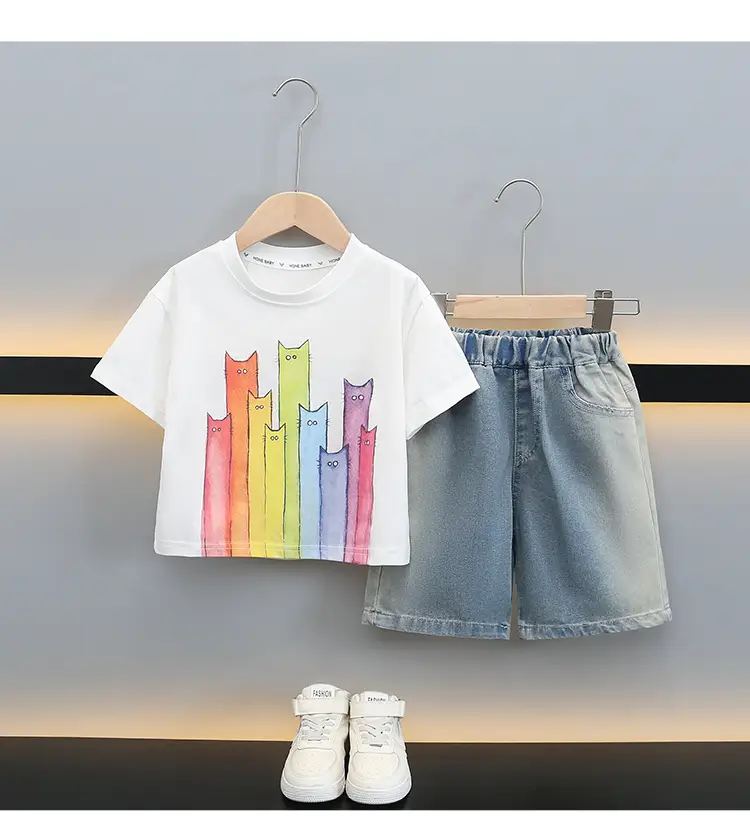 Boys T-Shirt with Colorful Cat Print 2-Piece Set — feature 17