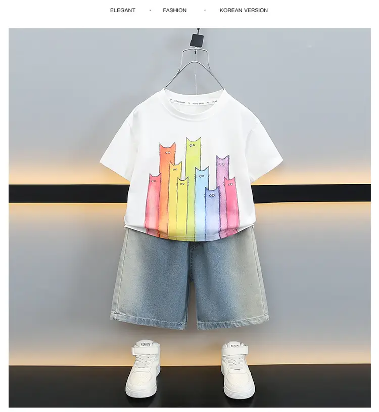 Boys T-Shirt with Colorful Cat Print 2-Piece Set — feature 18