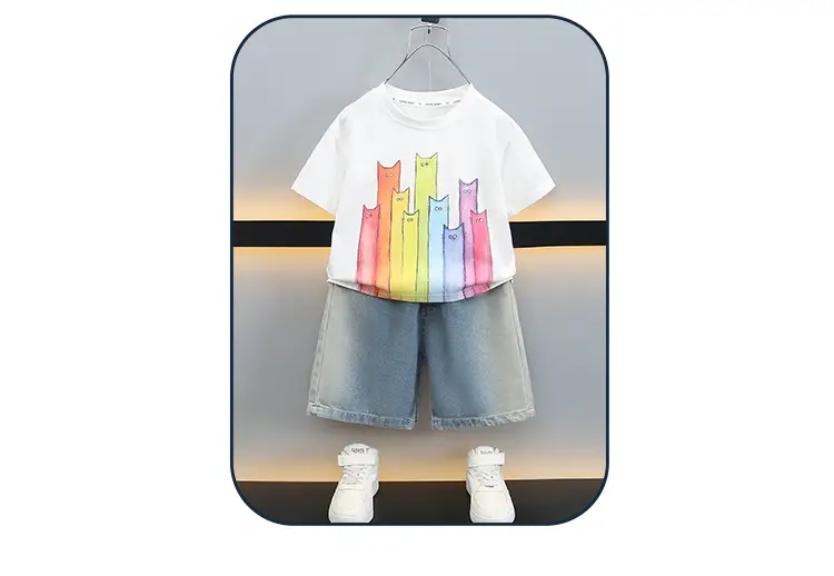 Boys T-Shirt with Colorful Cat Print 2-Piece Set — feature 8