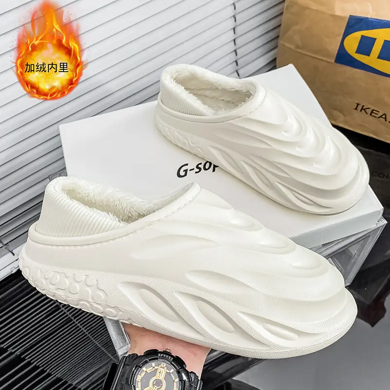 Men's Cotton Slippers for Home, Fashionable and Suitable for Outdoor Wear, Waterproof Cotton Shoes with Heel, Winter Fleece-Lined Warm Couple Indoor Slippers - Image 4