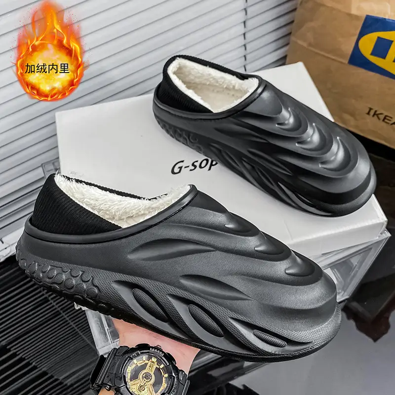 Men's Cotton Slippers for Home, Fashionable and Suitable for Outdoor Wear, Waterproof Cotton Shoes with Heel, Winter Fleece-Lined Warm Couple Indoor Slippers - Image 7