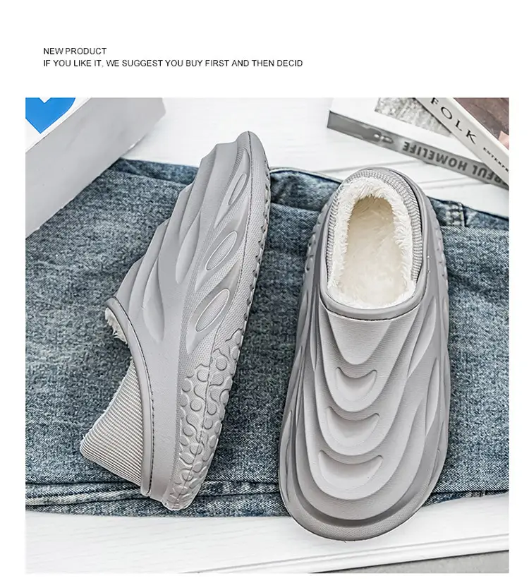 Men's Cotton Slippers for Home, Fashionable and Suitable for Outdoor Wear, Waterproof Cotton Shoes with Heel, Winter Fleece-Lined Warm Couple Indoor Slippers — feature 15