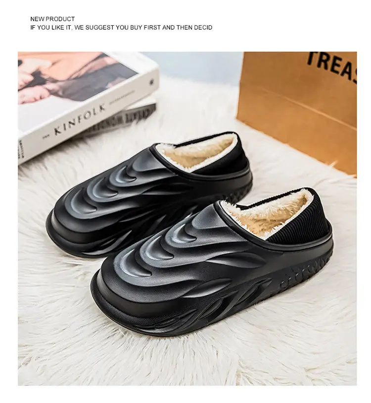 Men's Cotton Slippers for Home, Fashionable and Suitable for Outdoor Wear, Waterproof Cotton Shoes with Heel, Winter Fleece-Lined Warm Couple Indoor Slippers — feature 21