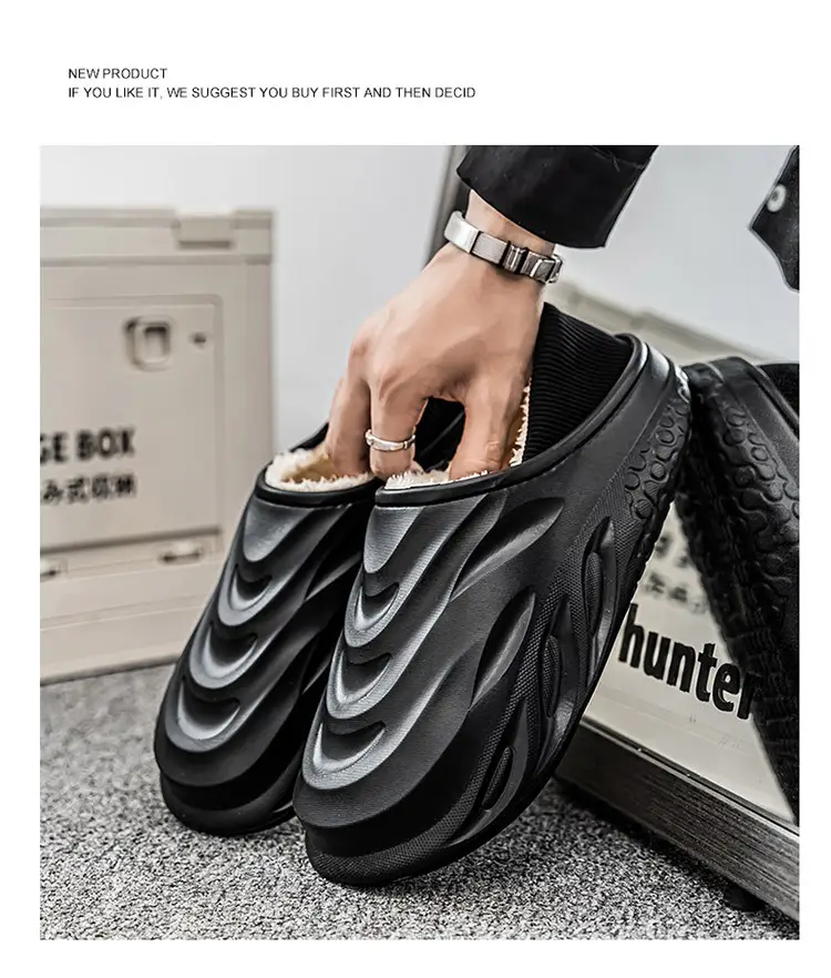 Men's Cotton Slippers for Home, Fashionable and Suitable for Outdoor Wear, Waterproof Cotton Shoes with Heel, Winter Fleece-Lined Warm Couple Indoor Slippers — feature 23