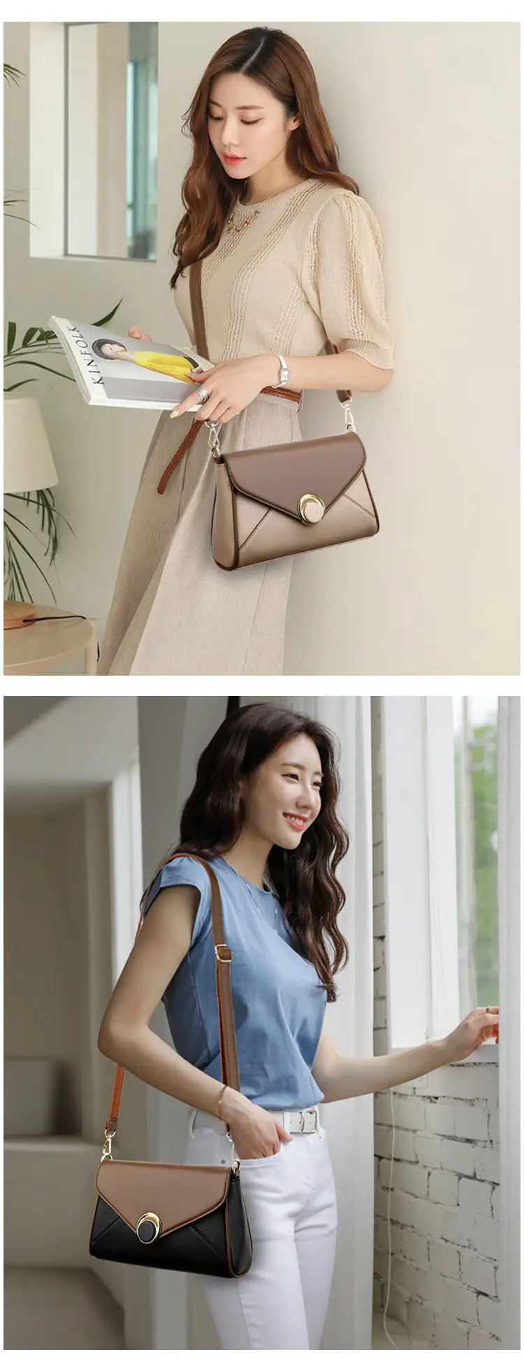 Women's Brown Leather Envelope Crossbody Bag — feature 13