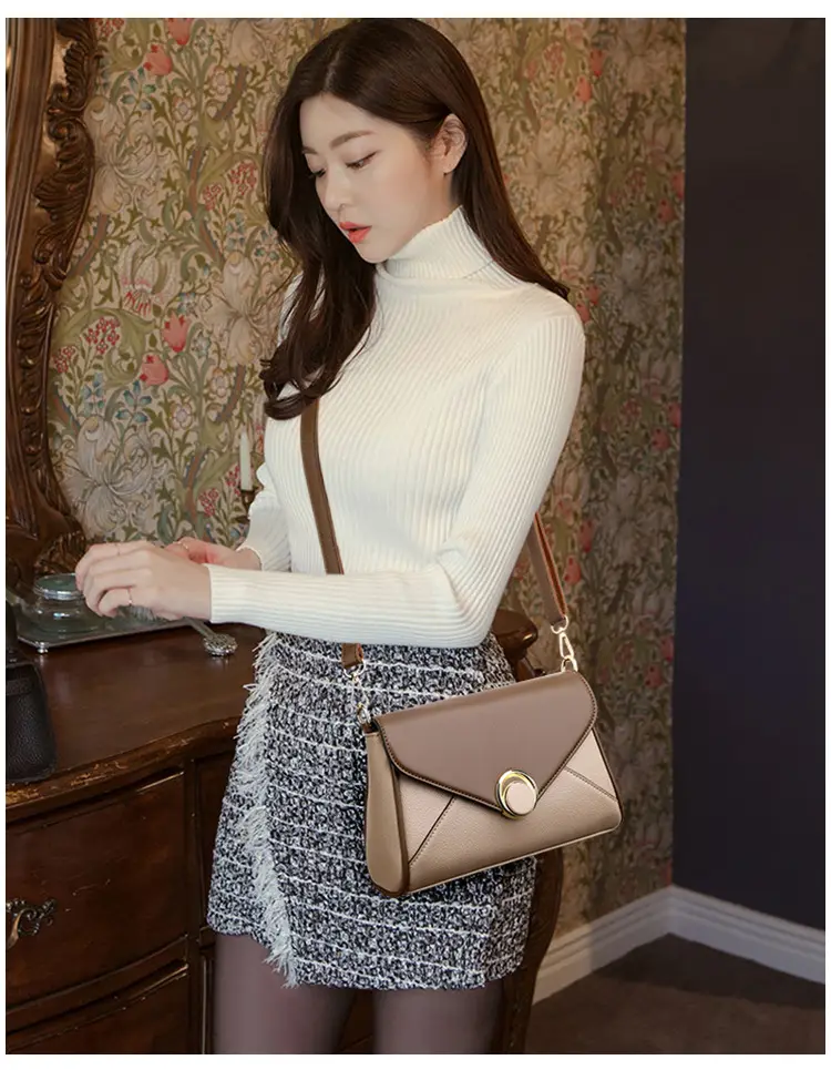 Women's Brown Leather Envelope Crossbody Bag — feature 14