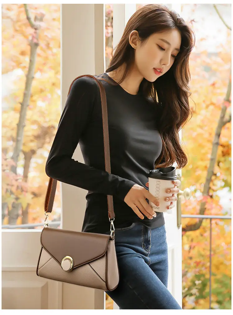 Women's Brown Leather Envelope Crossbody Bag — feature 16