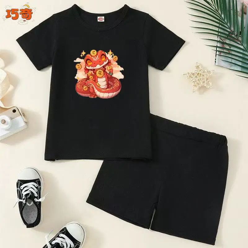 Boys Summer T-Shirt Shorts Set Black 3-8Yrs - Image 2