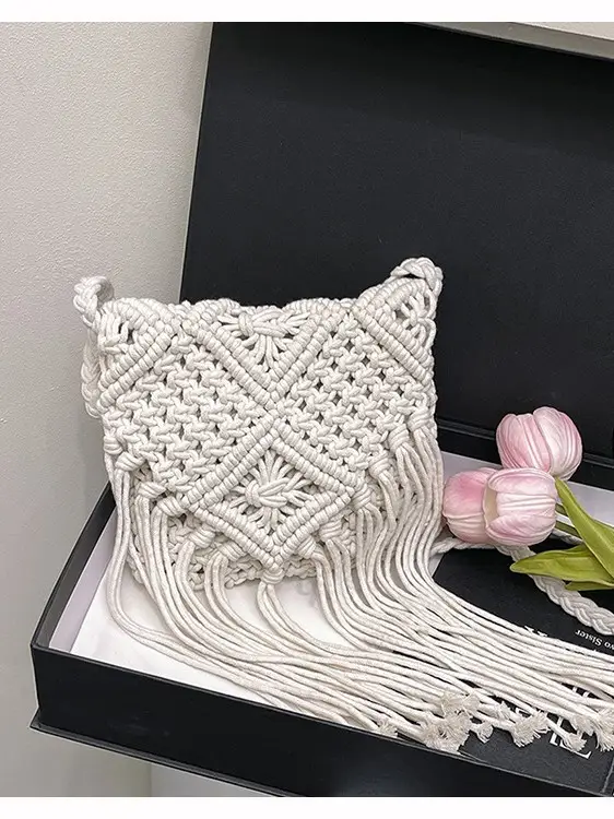 Handmade Cotton Rope Crossbody Bag with Tassels
