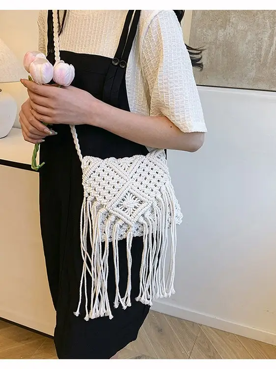 Handmade Cotton Rope Crossbody Bag with Tassels