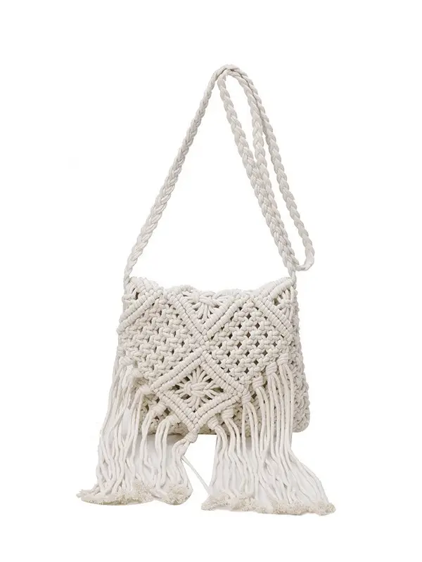 Handmade Cotton Rope Crossbody Bag with Tassels