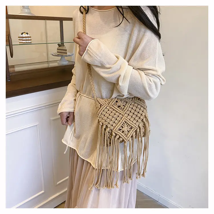Handmade Cotton Rope Crossbody Bag with Tassels — feature 10