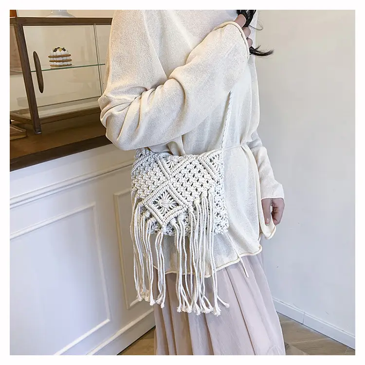 Handmade Cotton Rope Crossbody Bag with Tassels — feature 17