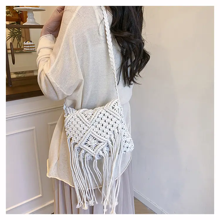 Handmade Cotton Rope Crossbody Bag with Tassels — feature 19