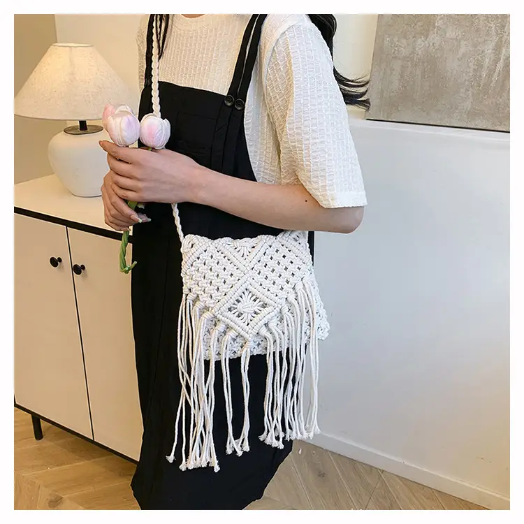 Handmade Cotton Rope Crossbody Bag with Tassels — feature 20