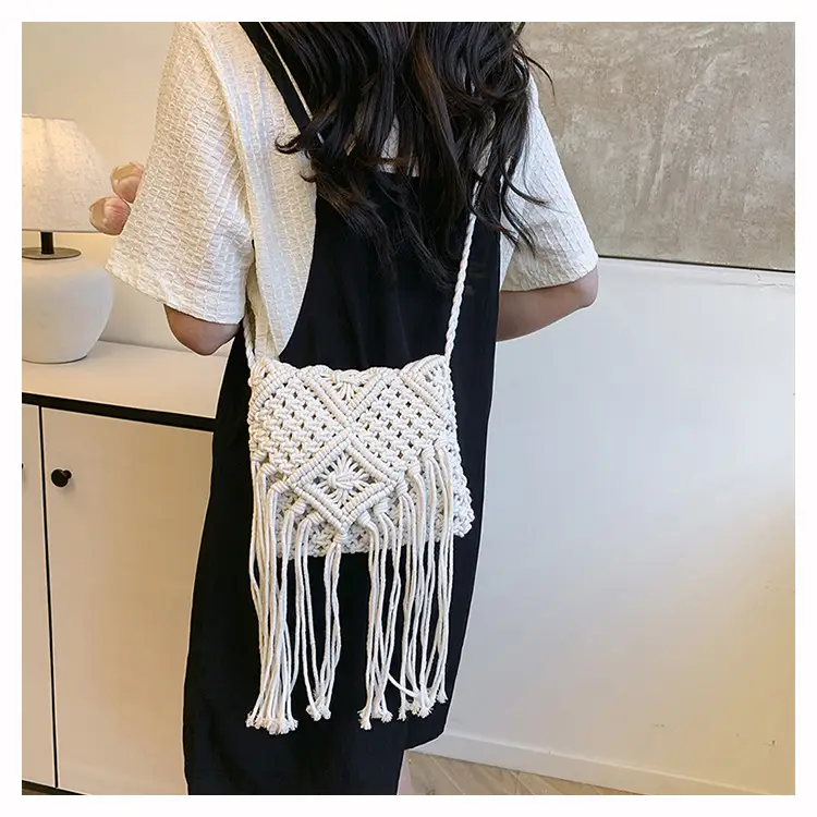Handmade Cotton Rope Crossbody Bag with Tassels — feature 21