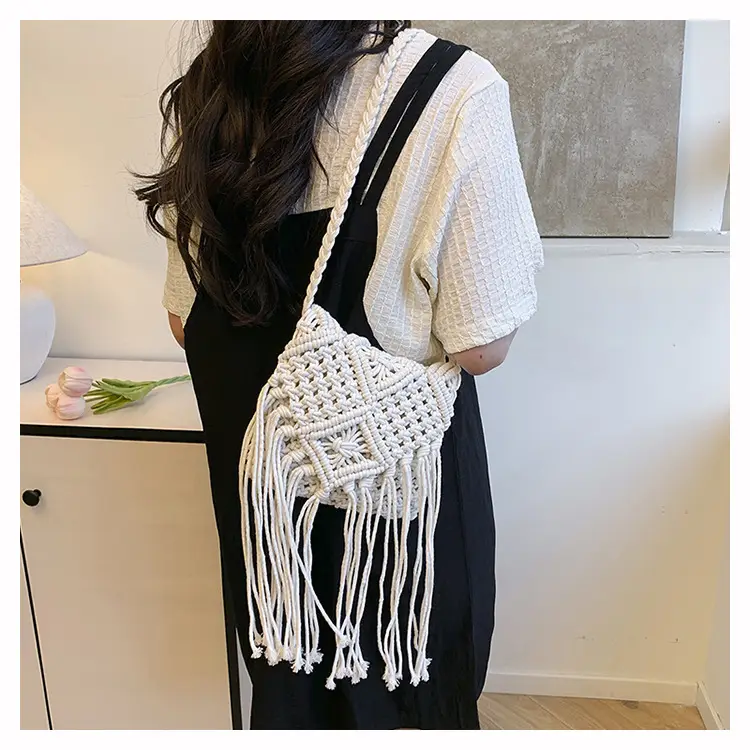 Handmade Cotton Rope Crossbody Bag with Tassels — feature 23