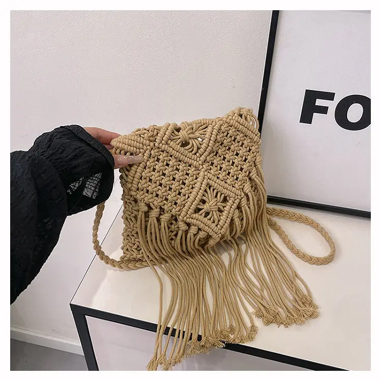 Handmade Cotton Rope Crossbody Bag with Tassels — feature 26