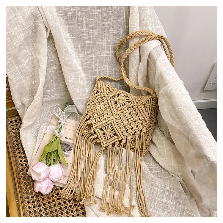 Handmade Cotton Rope Crossbody Bag with Tassels — feature 29