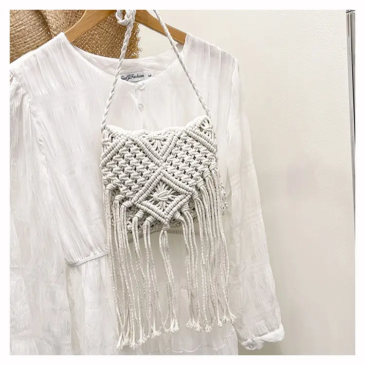 Handmade Cotton Rope Crossbody Bag with Tassels — feature 32