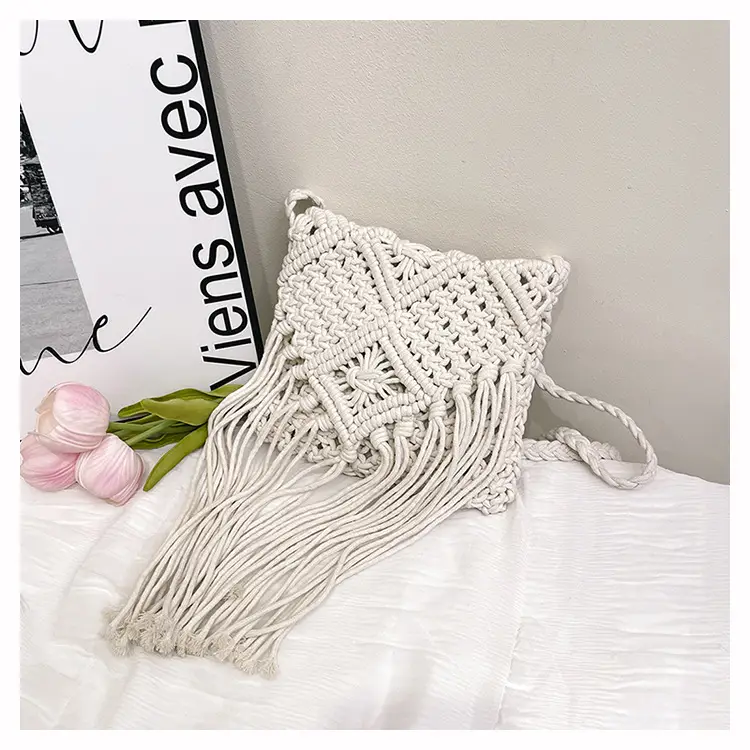 Handmade Cotton Rope Crossbody Bag with Tassels — feature 33