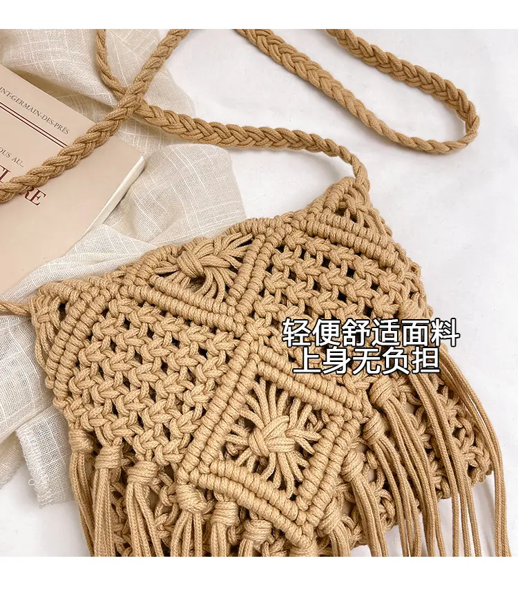 Handmade Cotton Rope Crossbody Bag with Tassels — feature 4