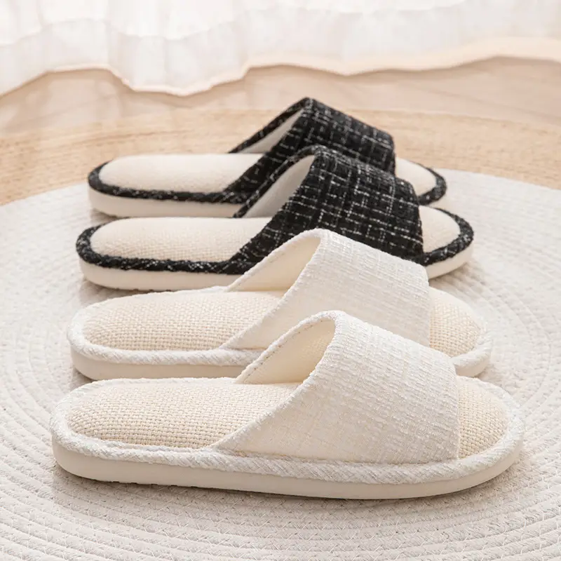 Linen Slippers for Women Spring and Summer Home Indoor Soft Floor Silent Anti-Slip Four-Season Home Cotton and Linen Slippers for Men