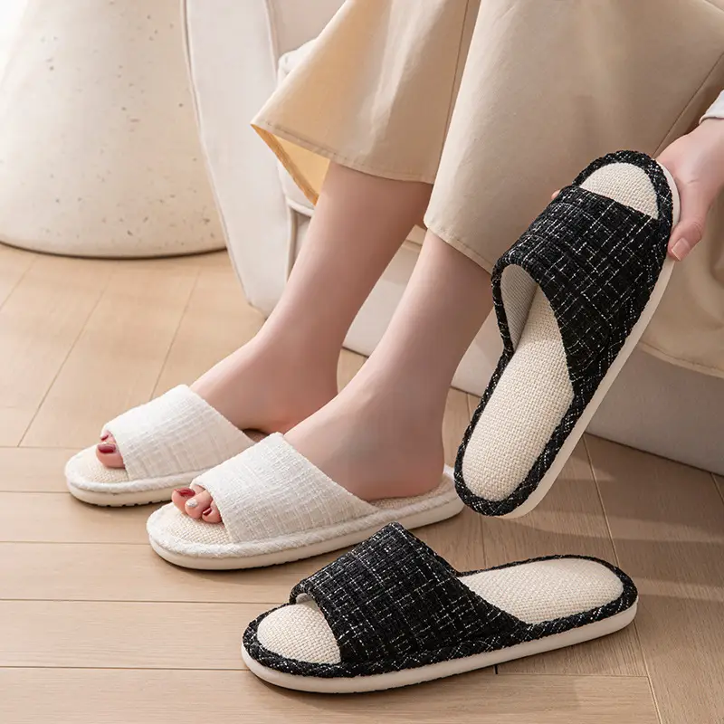 Linen Slippers for Women Spring and Summer Home Indoor Soft Floor Silent Anti-Slip Four-Season Home Cotton and Linen Slippers for Men