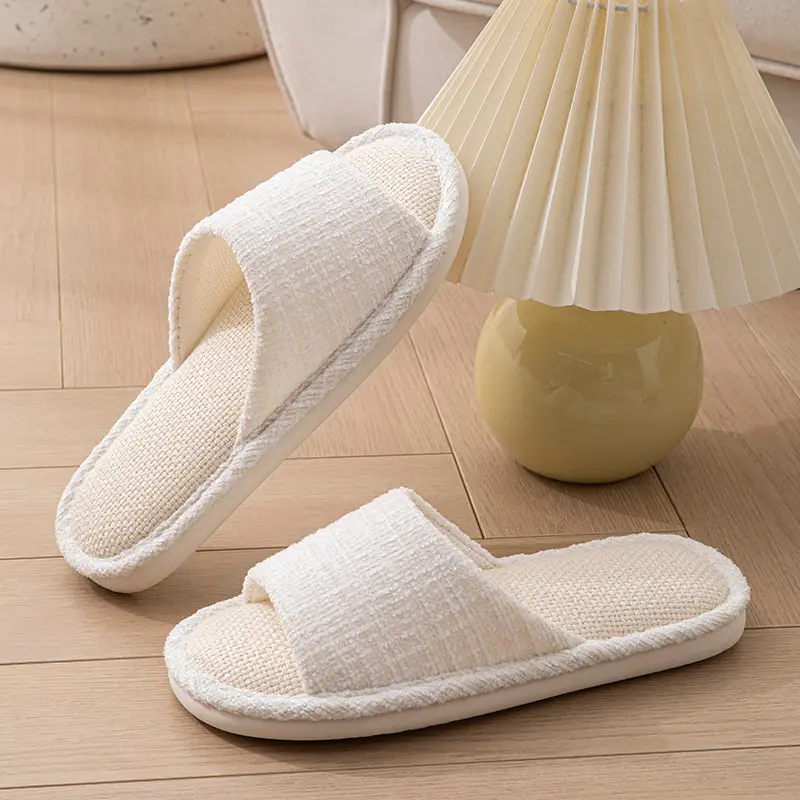 Linen Slippers for Women Spring and Summer Home Indoor Soft Floor Silent Anti-Slip Four-Season Home Cotton and Linen Slippers for Men