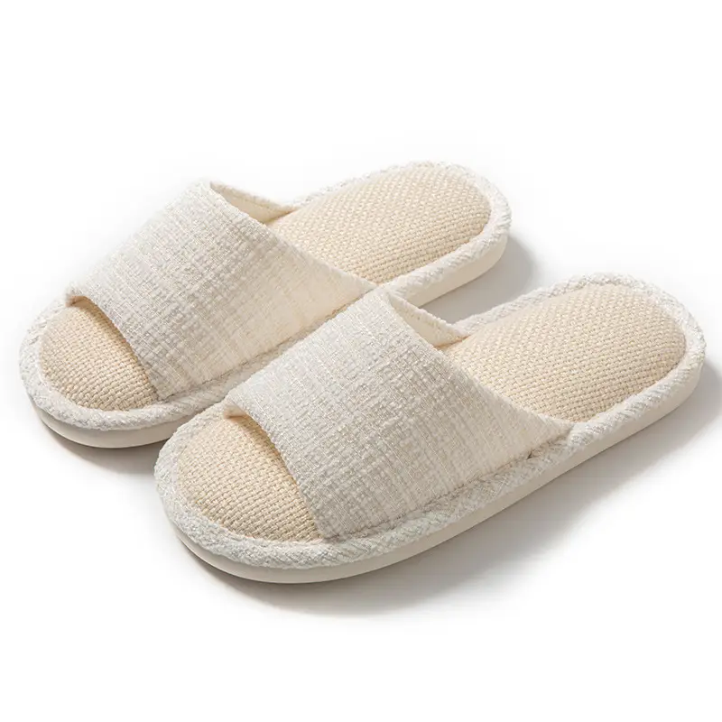 Linen Slippers for Women Spring and Summer Home Indoor Soft Floor Silent Anti-Slip Four-Season Home Cotton and Linen Slippers for Men