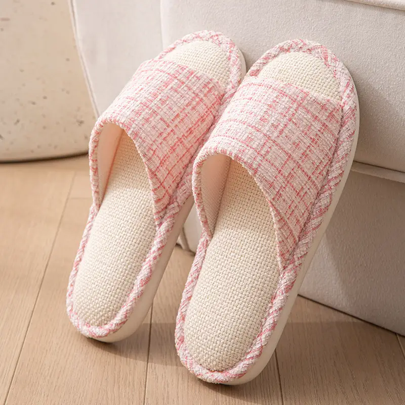 Linen Slippers for Women Spring and Summer Home Indoor Soft Floor Silent Anti-Slip Four-Season Home Cotton and Linen Slippers for Men