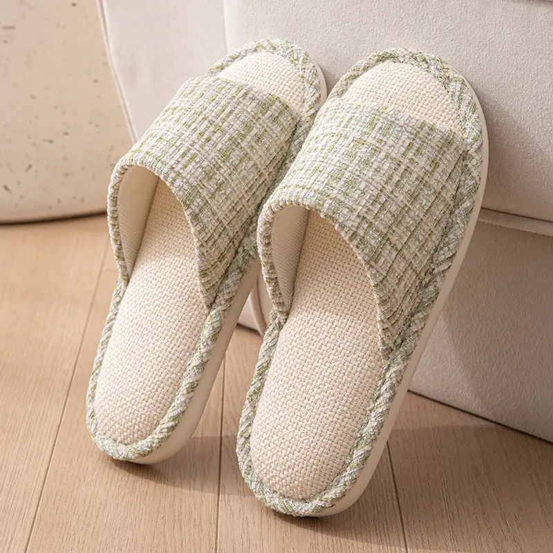 Linen Slippers for Women Spring and Summer Home Indoor Soft Floor Silent Anti-Slip Four-Season Home Cotton and Linen Slippers for Men