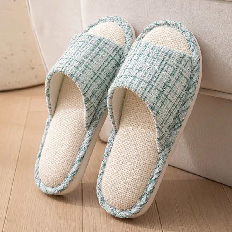 Linen Slippers for Women Spring and Summer Home Indoor Soft Floor Silent Anti-Slip Four-Season Home Cotton and Linen Slippers for Men