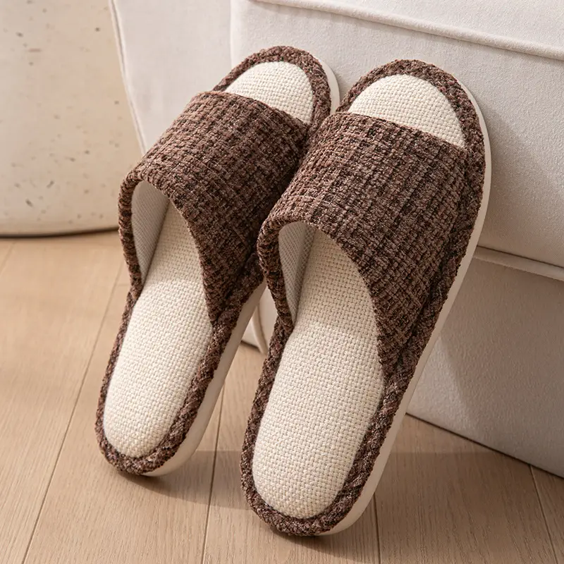 Linen Slippers for Women Spring and Summer Home Indoor Soft Floor Silent Anti-Slip Four-Season Home Cotton and Linen Slippers for Men