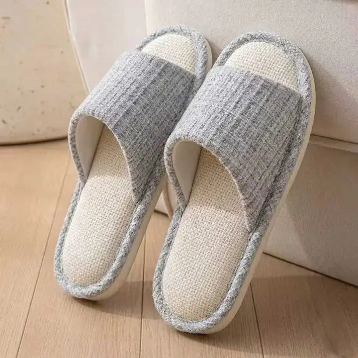 Linen Slippers for Women Spring and Summer Home Indoor Soft Floor Silent Anti-Slip Four-Season Home Cotton and Linen Slippers for Men