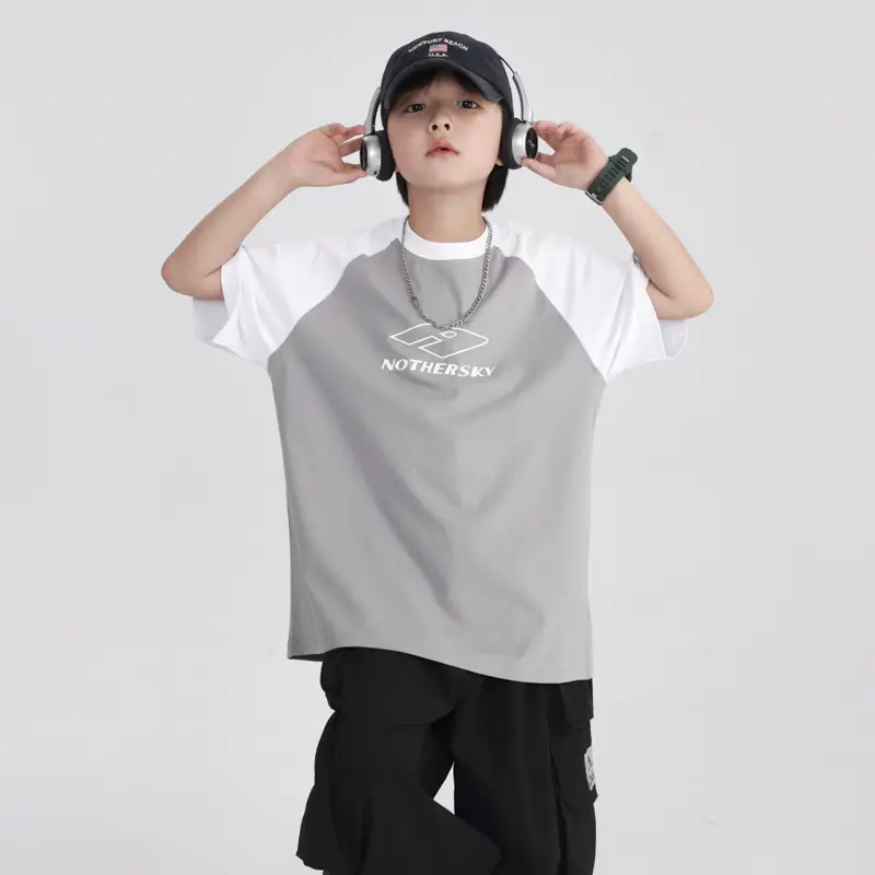 Boys Korean Style Neon Black Loose Short Sleeve T-Shirt 2026