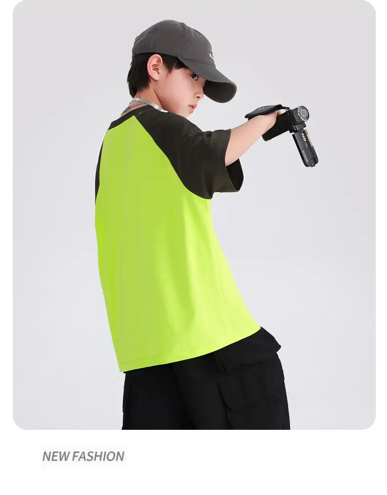 Boys Korean Style Neon Black Loose Short Sleeve T-Shirt 2026 — feature 10