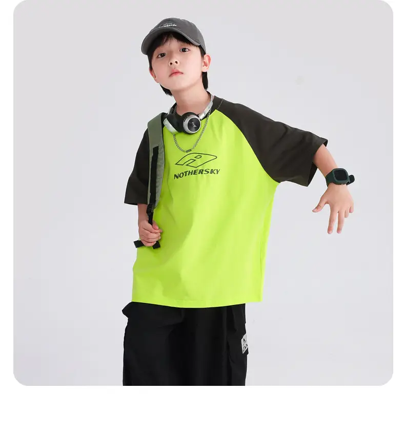Boys Korean Style Neon Black Loose Short Sleeve T-Shirt 2026 — feature 11