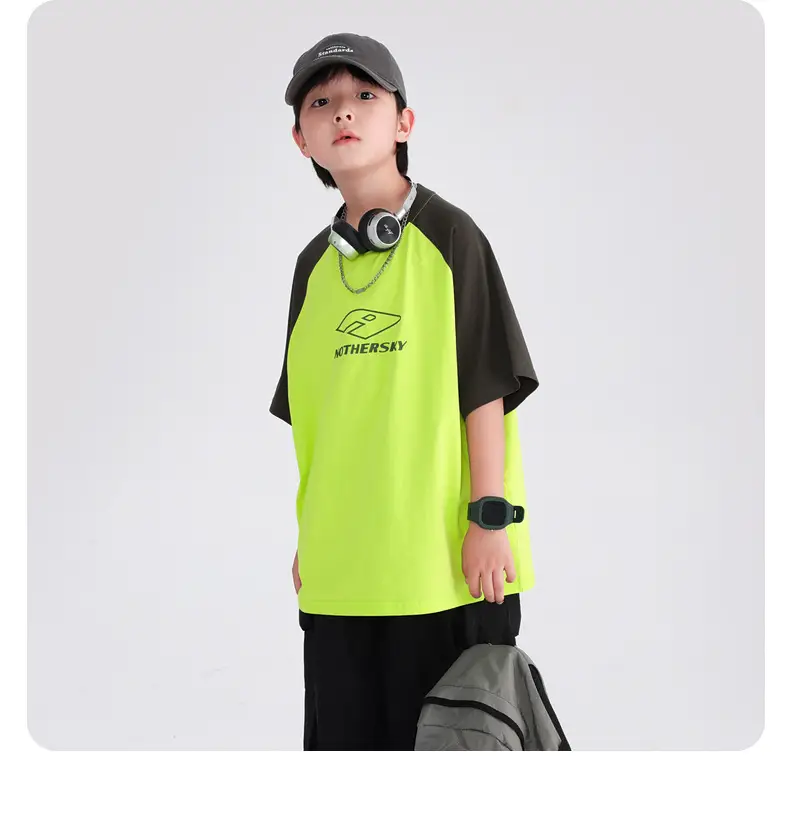 Boys Korean Style Neon Black Loose Short Sleeve T-Shirt 2026 — feature 12