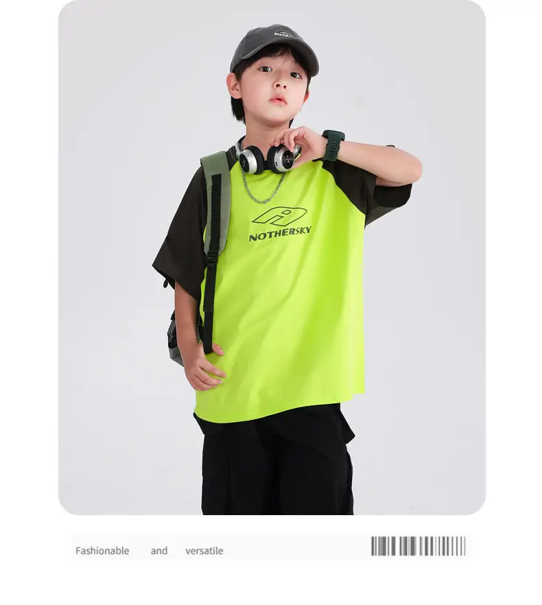 Boys Korean Style Neon Black Loose Short Sleeve T-Shirt 2026 — feature 9