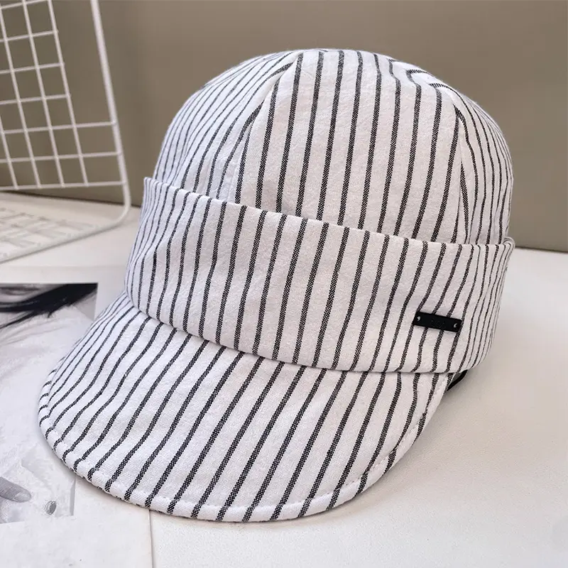 Japanese Retro Duckbill Cap Women Striped - Image 3