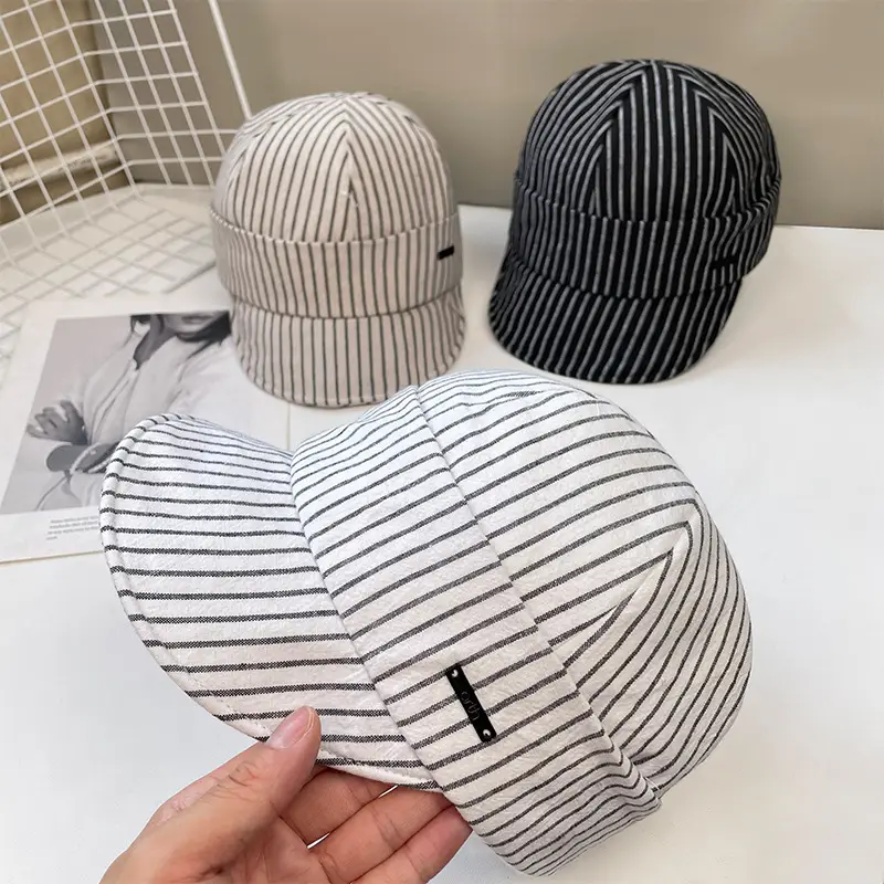 Japanese Retro Duckbill Cap Women Striped — feature 17