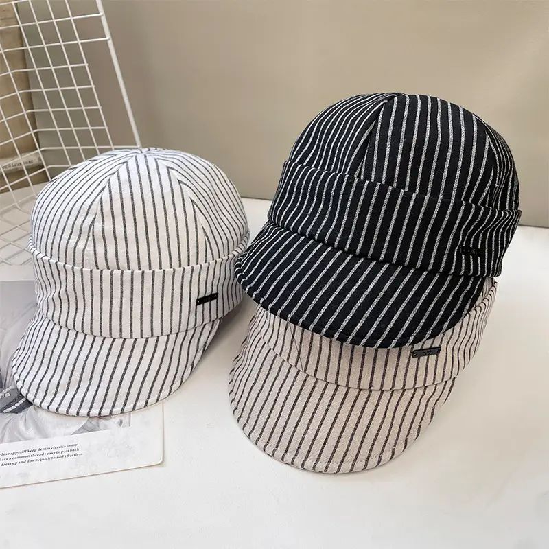 Japanese Retro Duckbill Cap Women Striped — feature 19