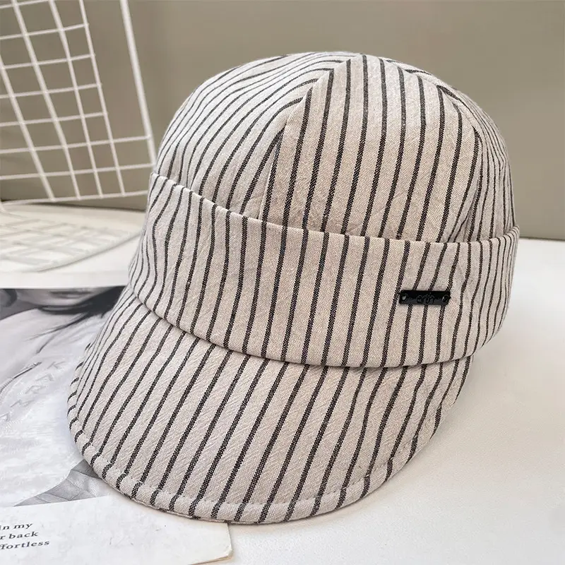 Japanese Retro Duckbill Cap Women Striped - Image 2