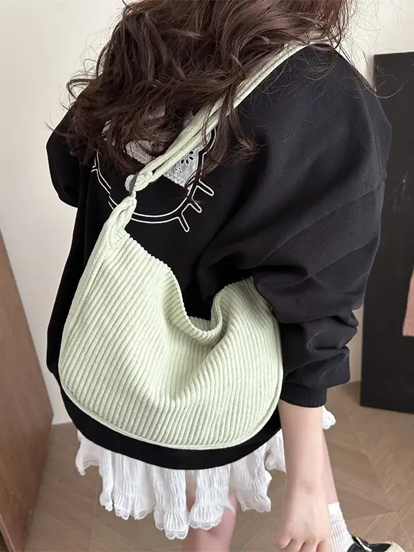 Corduroy Crossbody Bag Green Large Capacity