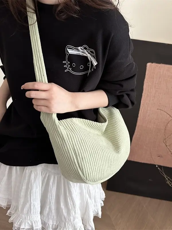 Corduroy Crossbody Bag Green Large Capacity