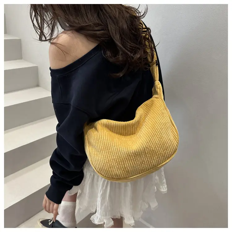 Corduroy Crossbody Bag Green Large Capacity — feature 13