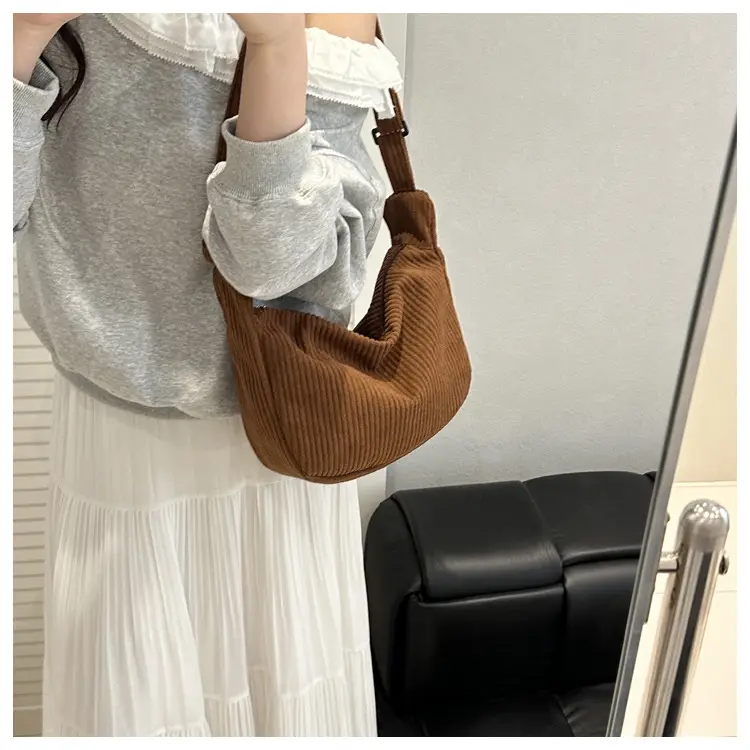 Corduroy Crossbody Bag Green Large Capacity — feature 15